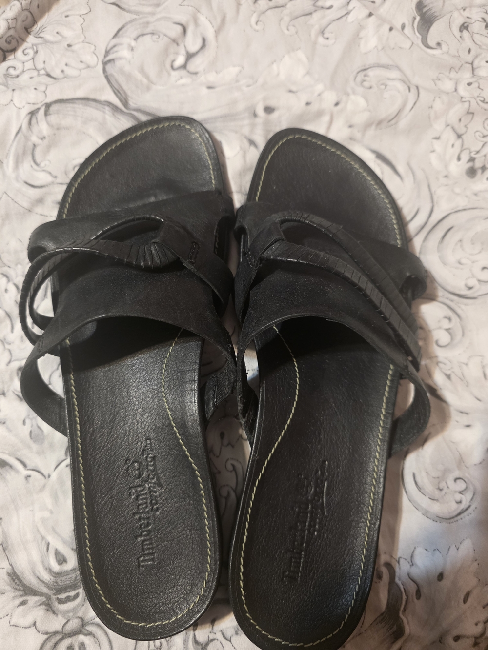 Timberland Women's Black Leather Slide Sandals